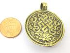 1 Pendant - Reversible Tibetan conch shell brass pendant with Endless Knot and Lotus flower symbol - PM433B