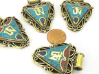 1 Pendant - Ethnic Nepalese Triangle shape Om mantra brass pendant - PM436B