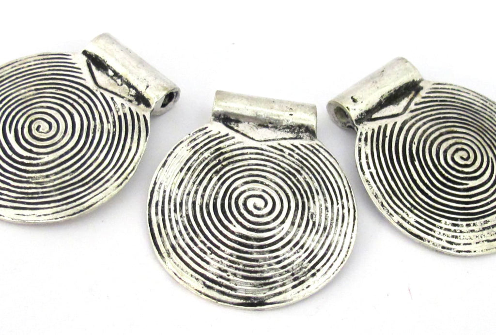 1 Pendant - Tibetan silver spiral symbol tribal shield pendant 46 mm - CP106