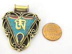 1 Pendant - Ethnic Nepalese Triangle shape Om mantra brass pendant - PM436B