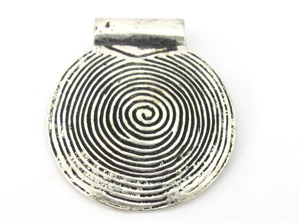 1 Pendant - Tibetan silver spiral symbol tribal shield pendant 46 mm - CP106