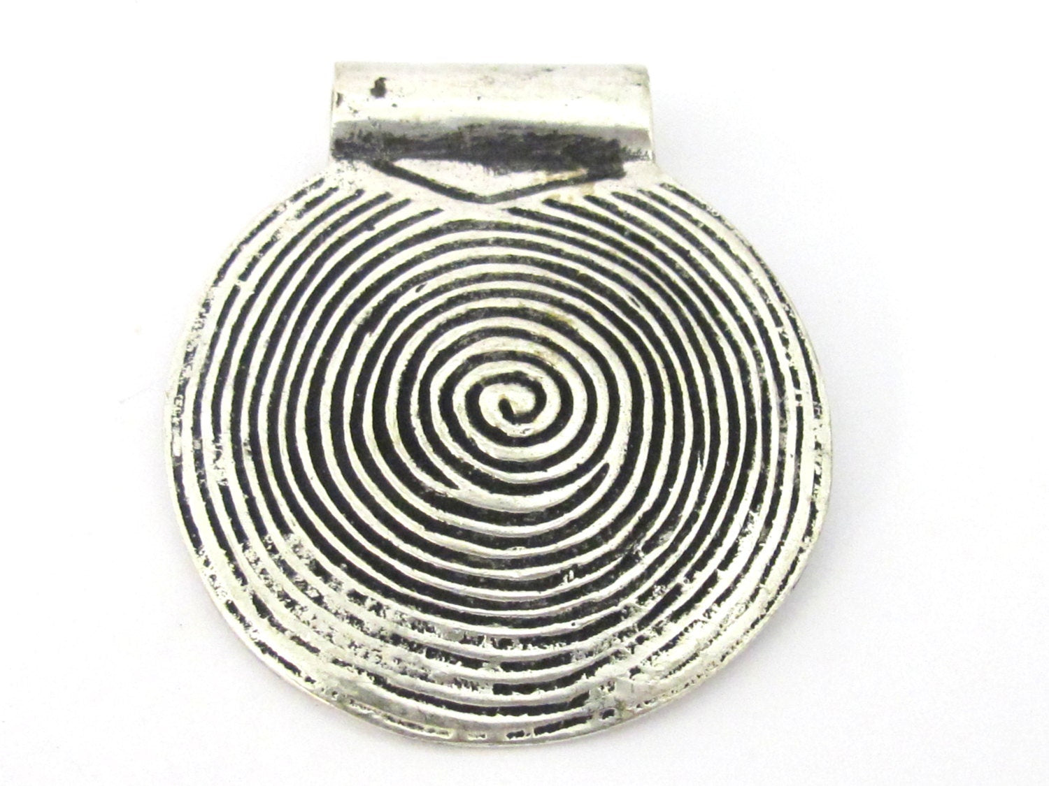 1 Pendant - Tibetan silver spiral symbol tribal shield pendant 46 mm - CP106
