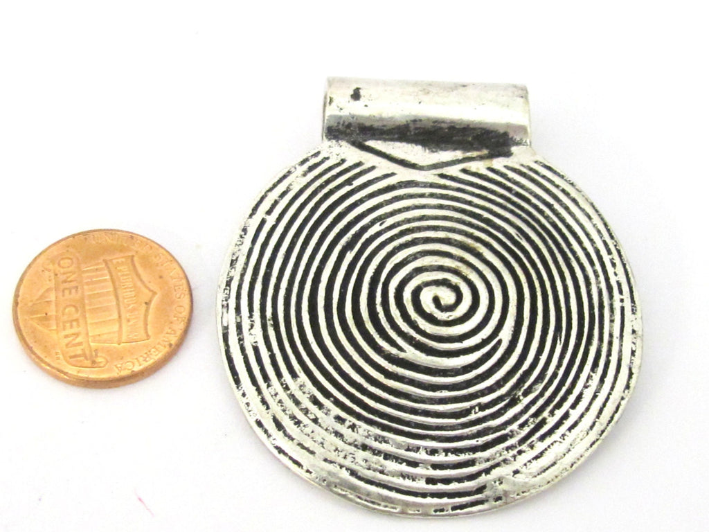 1 Pendant - Tibetan silver spiral symbol tribal shield pendant 46 mm - CP106