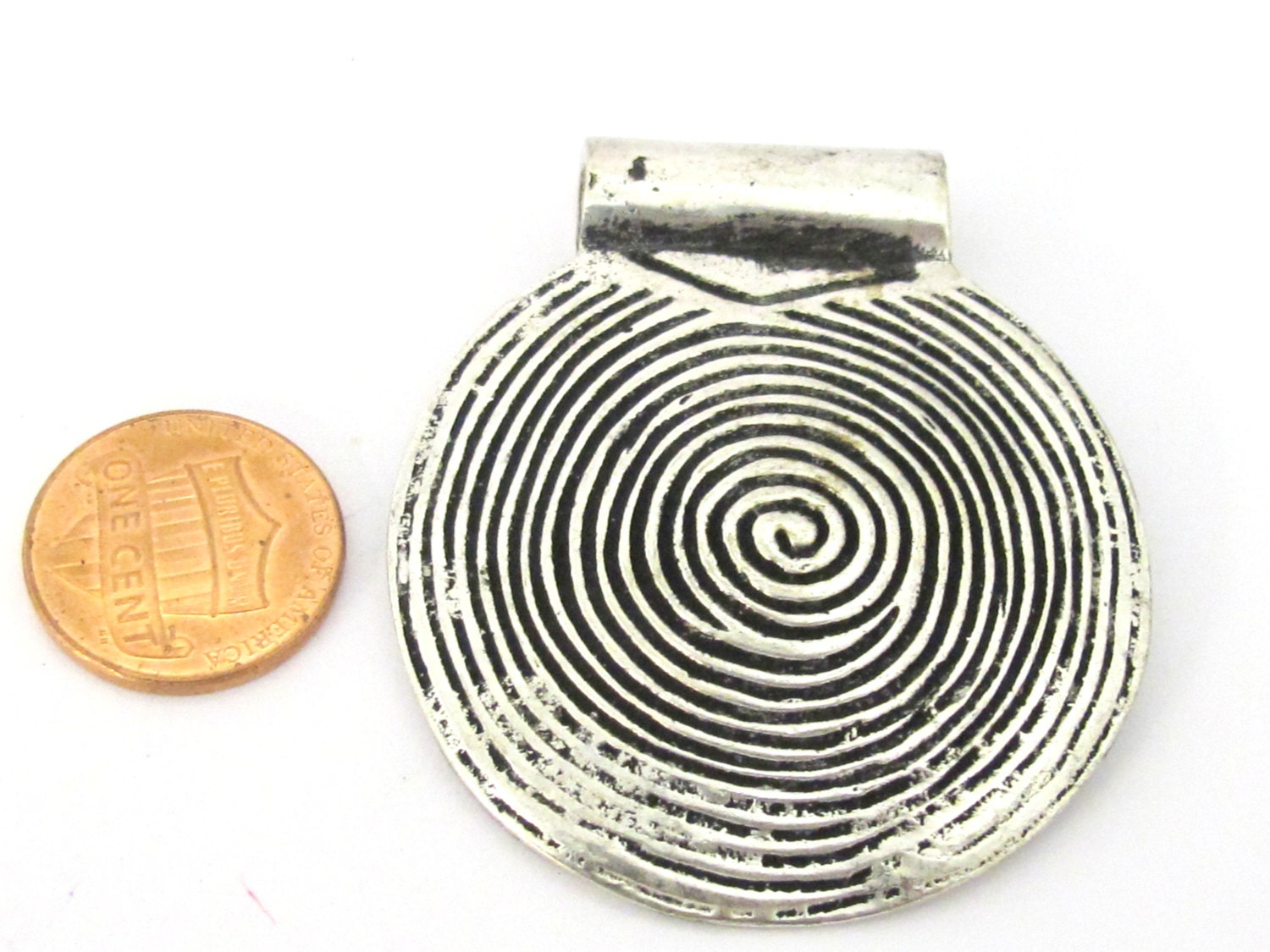 1 Pendant - Tibetan silver spiral symbol tribal shield pendant 46 mm - CP106