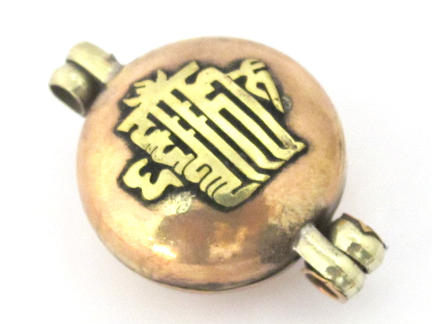 1 Pendant - Tibetan double dorje Kalachakra mantra reversible prayer box copper tone brass pendant - PM438E