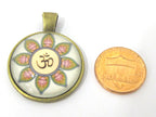 1 Pendant - Lotus flower om brass tone finish metal pendant - yoga jewelry making supplies - PM443A