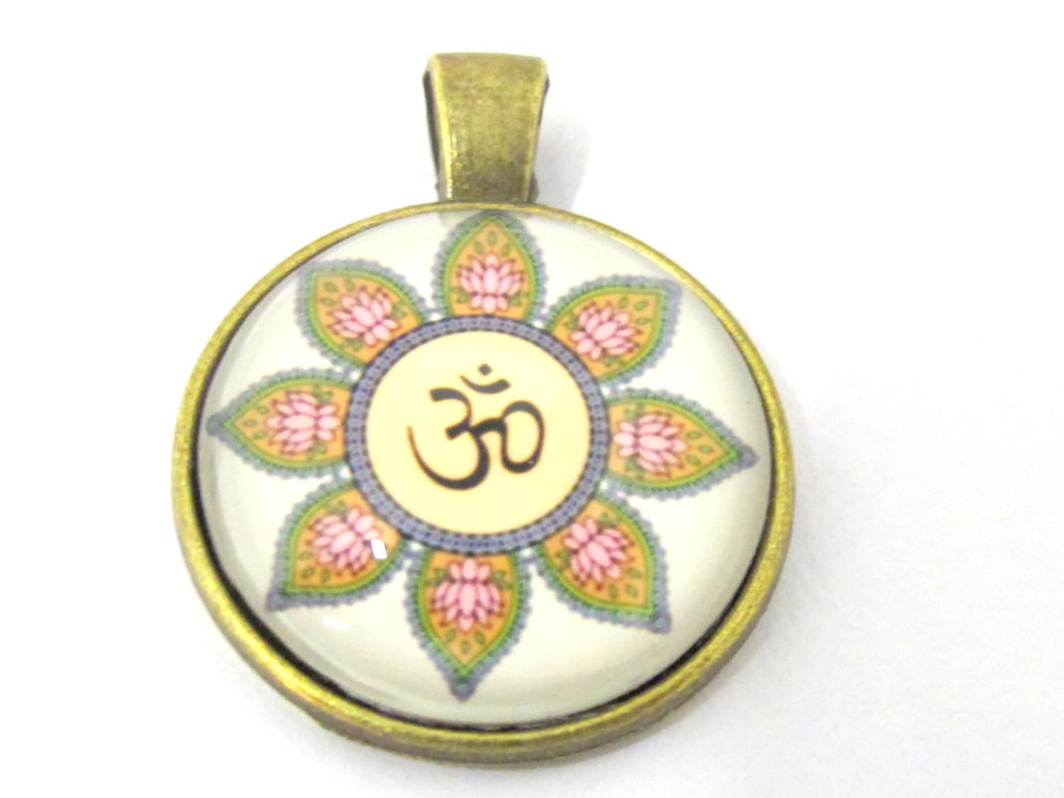 1 Pendant - Lotus flower om brass tone finish metal pendant - yoga jewelry making supplies - PM443A