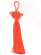 1 Piece - Long red chinese infinity knot tassel charm supplies - 8.5 inches long - BD855