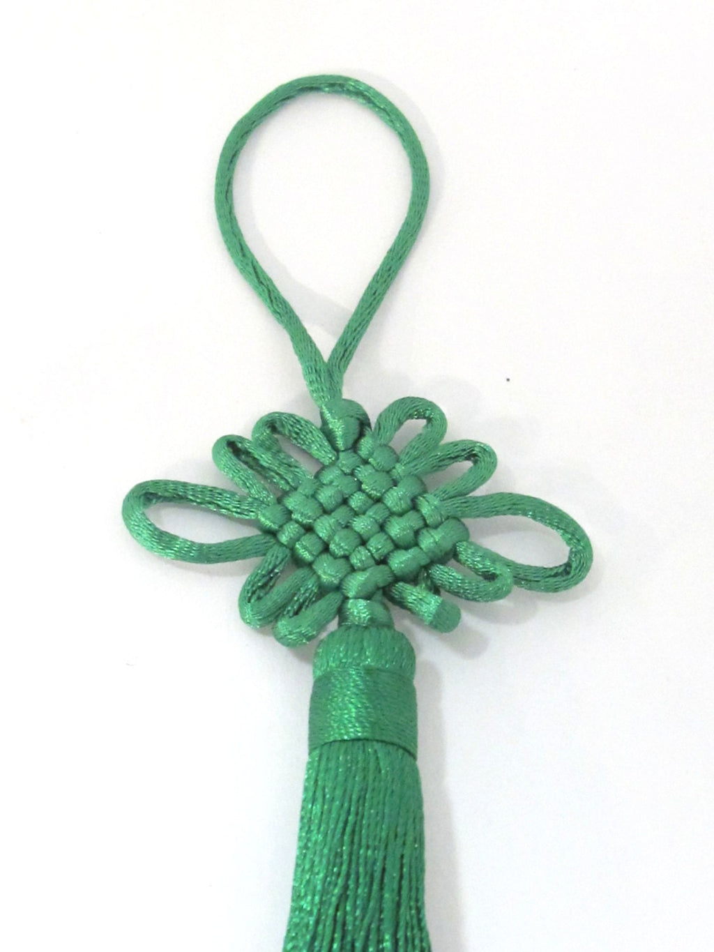 1 Piece - Long tassel Green color chinese infinity knot tassel charm supplies - 8.5 inches long - BD856