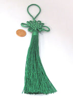 1 Piece - Long tassel Green color chinese infinity knot tassel charm supplies - 8.5 inches long - BD856
