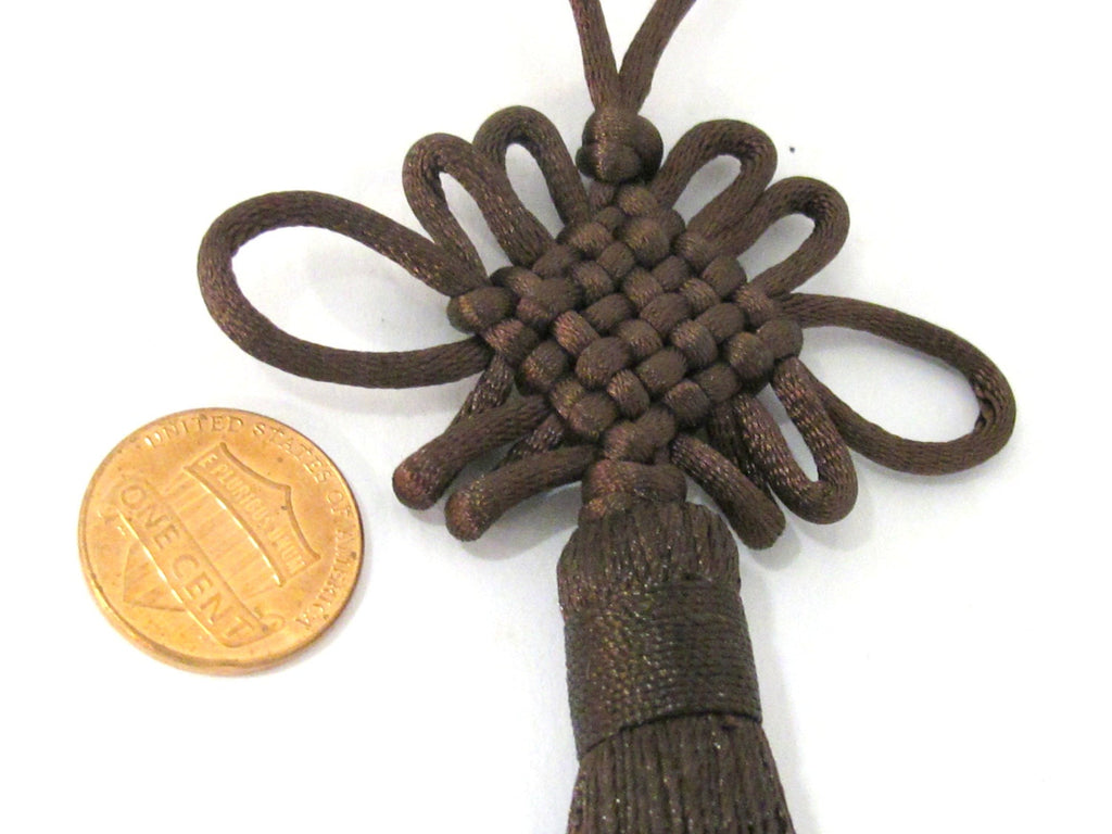 1 Piece - Long tassel Dark brown color chinese infinity knot tassel charm supplies - 8.5 inches long - BD858