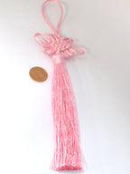 1 Piece - Long pink chinese infinity knot tassel charm supplies - 8.5 inches long - BD859