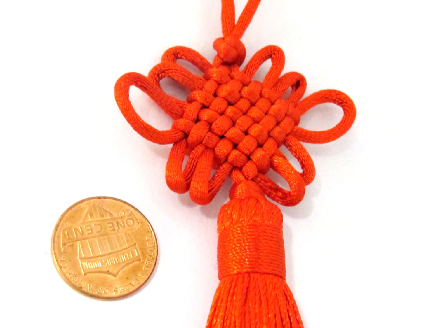 1 Piece - Long red chinese infinity knot tassel charm supplies - 8.5 inches long - BD855