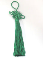 1 Piece - Long tassel Green color chinese infinity knot tassel charm supplies - 8.5 inches long - BD856