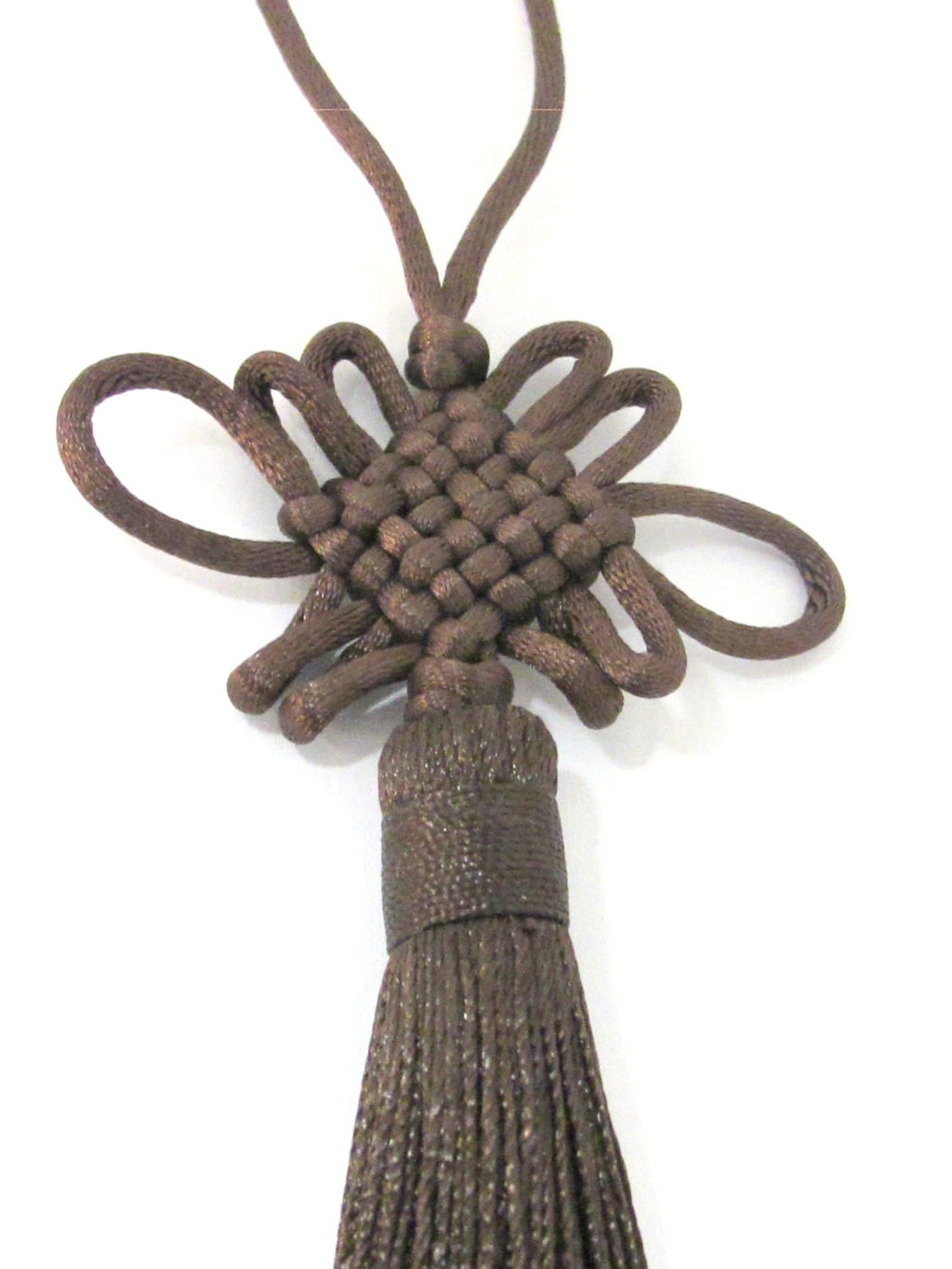1 Piece - Long tassel Dark brown color chinese infinity knot tassel charm supplies - 8.5 inches long - BD858