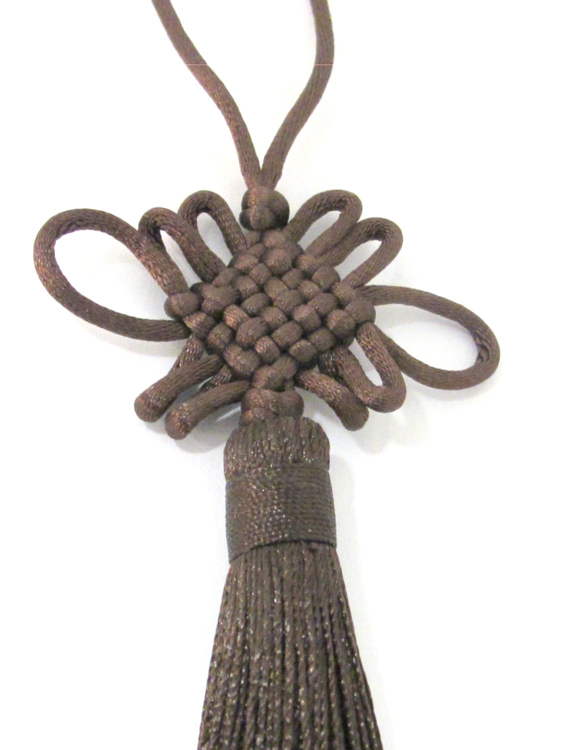 1 Piece - Long tassel Dark brown color chinese infinity knot tassel charm supplies - 8.5 inches long - BD858