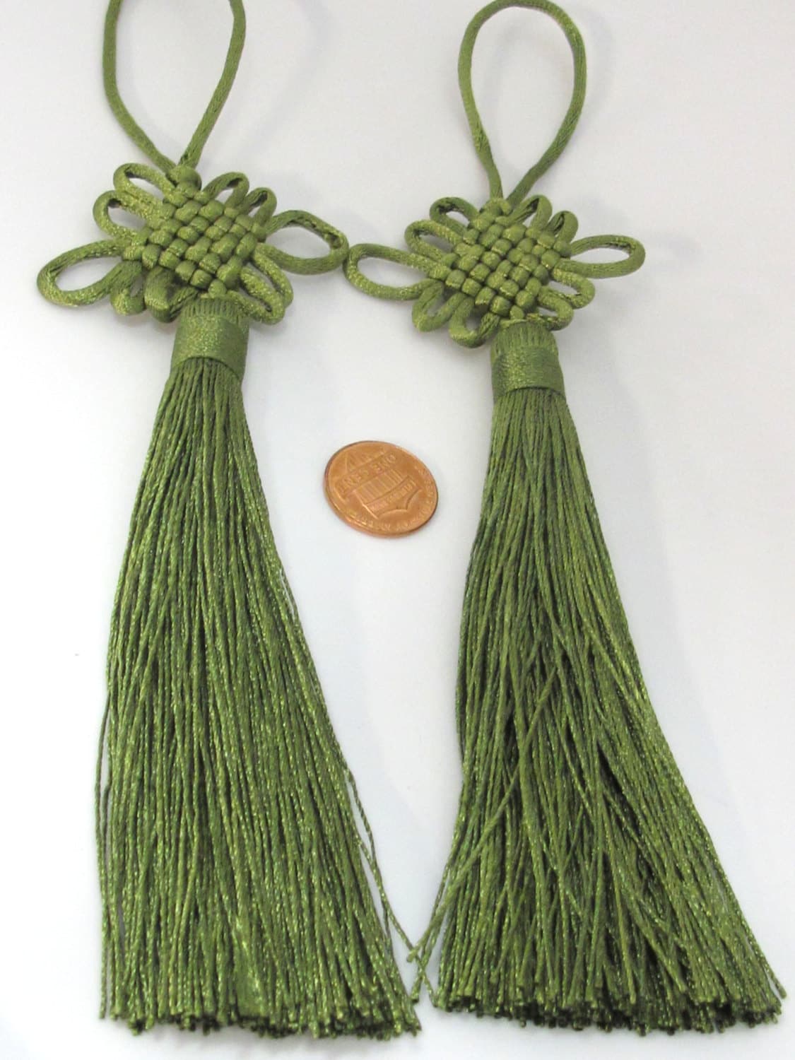 1 Piece - Long tassel Henna Green color chinese infinity knot tassel charm supplies - 8.5 inches long - BD861