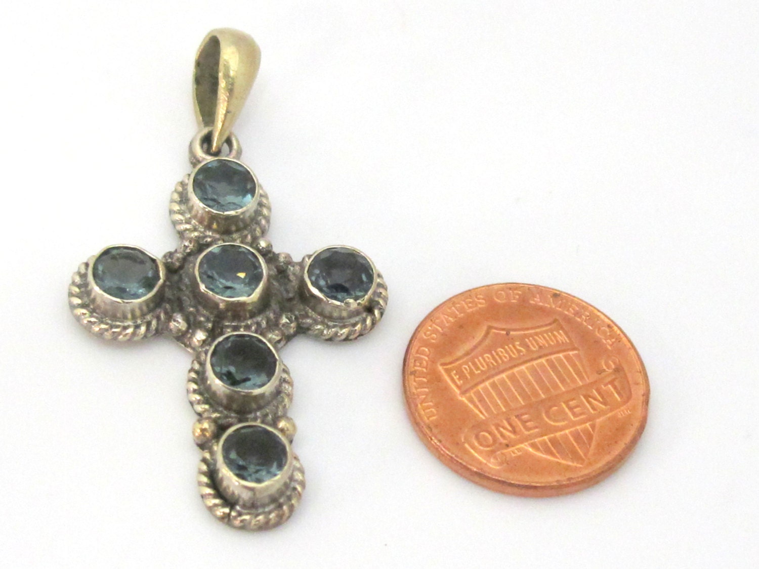 1 Pendant - Tibetan silver faceted iolite gemstone cross pendant from Nepal - PM446A