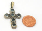 1 Pendant - Tibetan silver faceted iolite gemstone cross pendant from Nepal - PM446A