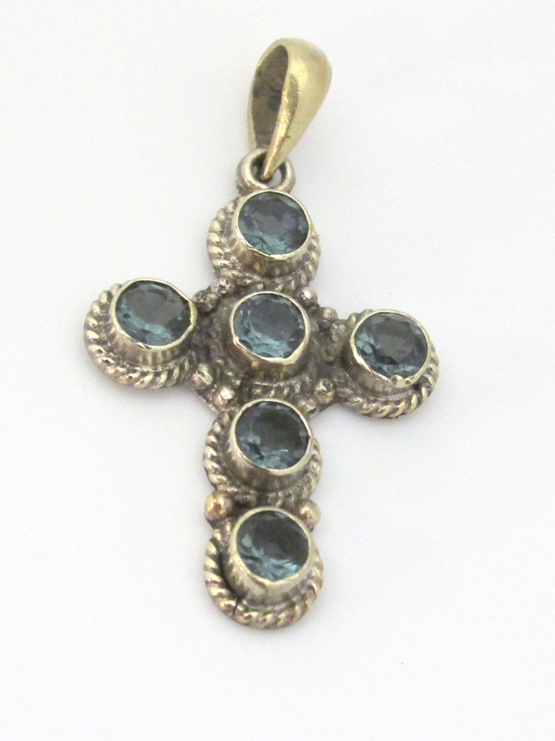 1 Pendant - Tibetan silver faceted iolite gemstone cross pendant from Nepal - PM446A