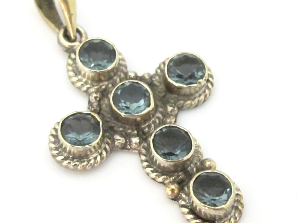 1 Pendant - Tibetan silver faceted iolite gemstone cross pendant from Nepal - PM446A