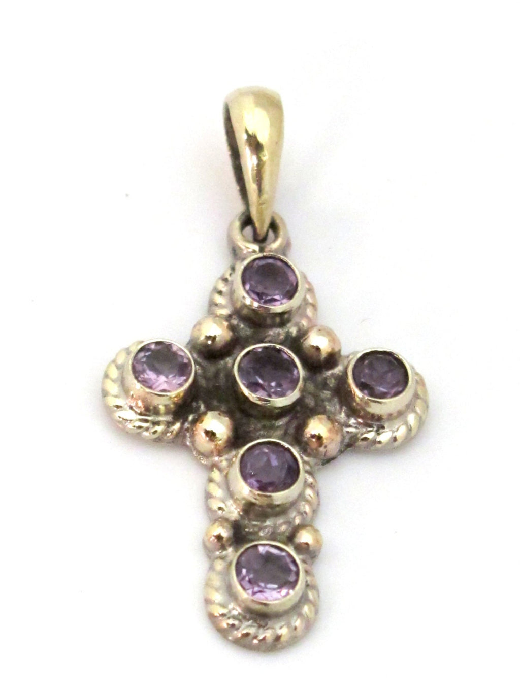 1 Pendant - Tibetan silver faceted amethyst gemstone cross pendant from Nepal - PM445B