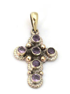 1 Pendant - Tibetan silver faceted amethyst gemstone cross pendant from Nepal - PM445B