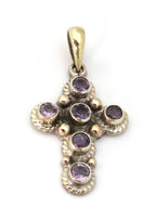 1 Pendant - Tibetan silver faceted amethyst gemstone cross pendant from Nepal - PM445B