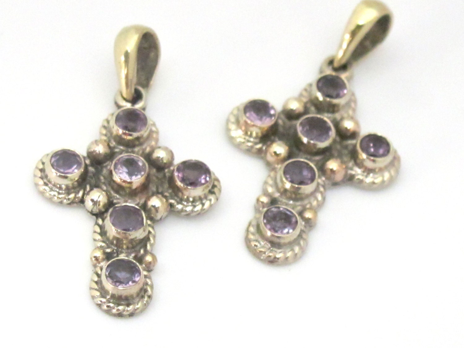 1 Pendant - Tibetan silver faceted amethyst gemstone cross pendant from Nepal - PM445B