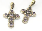 1 Pendant - Tibetan silver faceted amethyst gemstone cross pendant from Nepal - PM445B