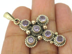 1 Pendant - Tibetan silver faceted amethyst gemstone cross pendant from Nepal - PM445B