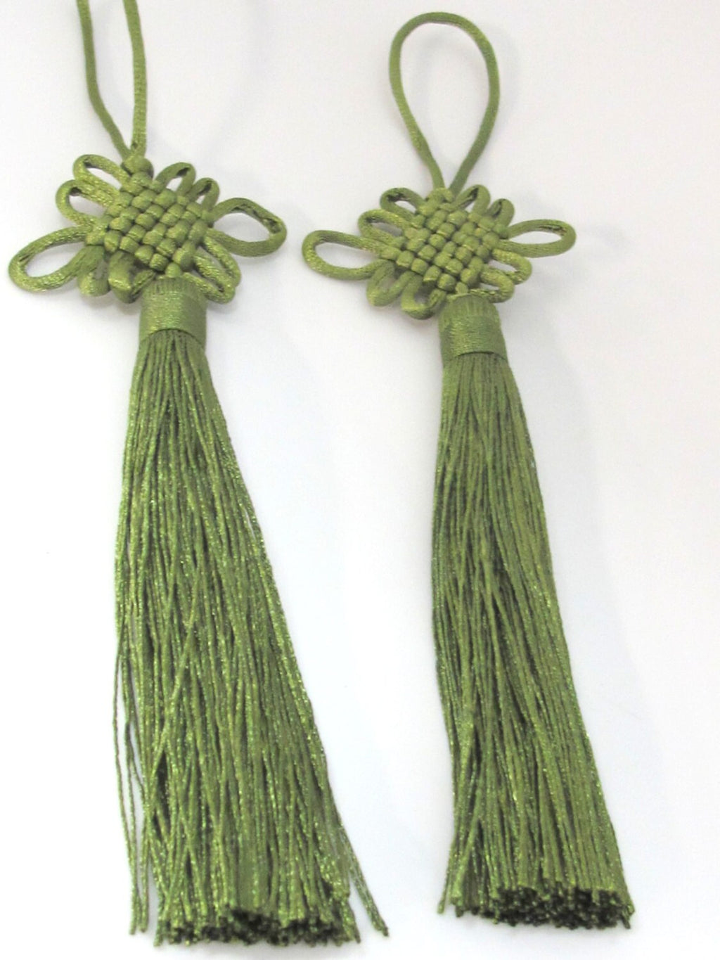 1 Piece - Long tassel Henna Green color chinese infinity knot tassel charm supplies - 8.5 inches long - BD861