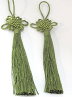 1 Piece - Long tassel Henna Green color chinese infinity knot tassel charm supplies - 8.5 inches long - BD861