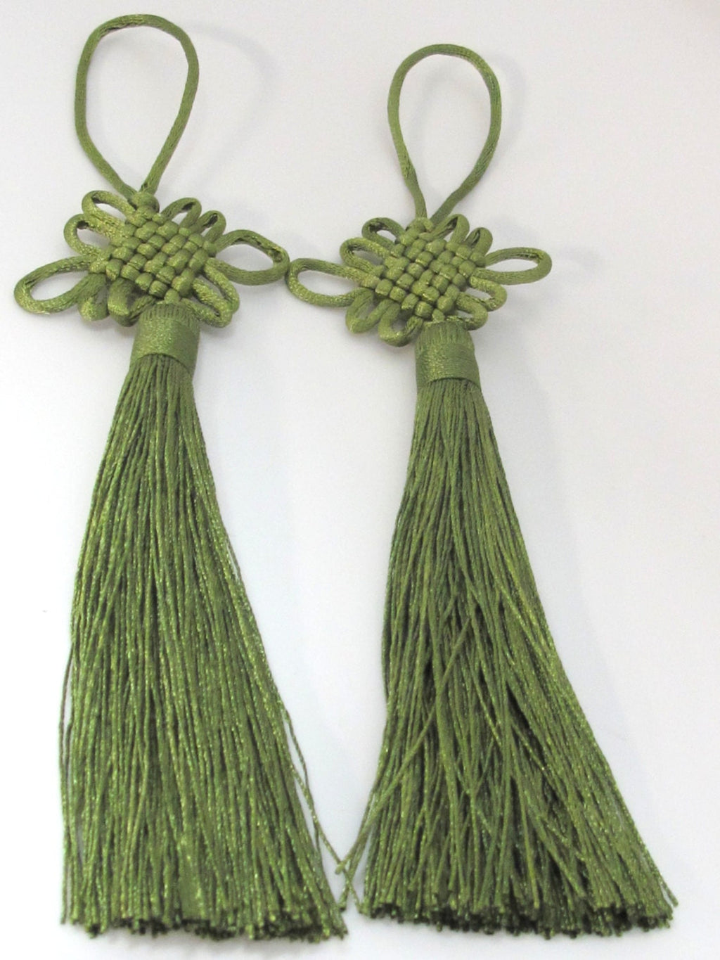 1 Piece - Long tassel Henna Green color chinese infinity knot tassel charm supplies - 8.5 inches long - BD861