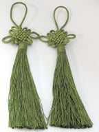 1 Piece - Long tassel Henna Green color chinese infinity knot tassel charm supplies - 8.5 inches long - BD861