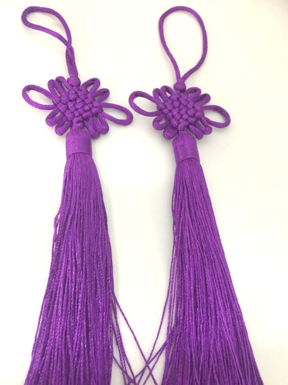 1 Piece - Long tassel Purple eggplant color chinese infinity knot tassel charm supplies - 8.5 inches long - BD862