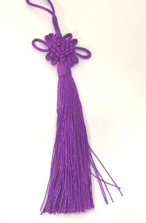 1 Piece - Long tassel Purple eggplant color chinese infinity knot tassel charm supplies - 8.5 inches long - BD862