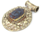 1 Pendant - Large Tibetan antiqued finish silver color Blue Buddha pendant with Lotus flower carving - PM336C