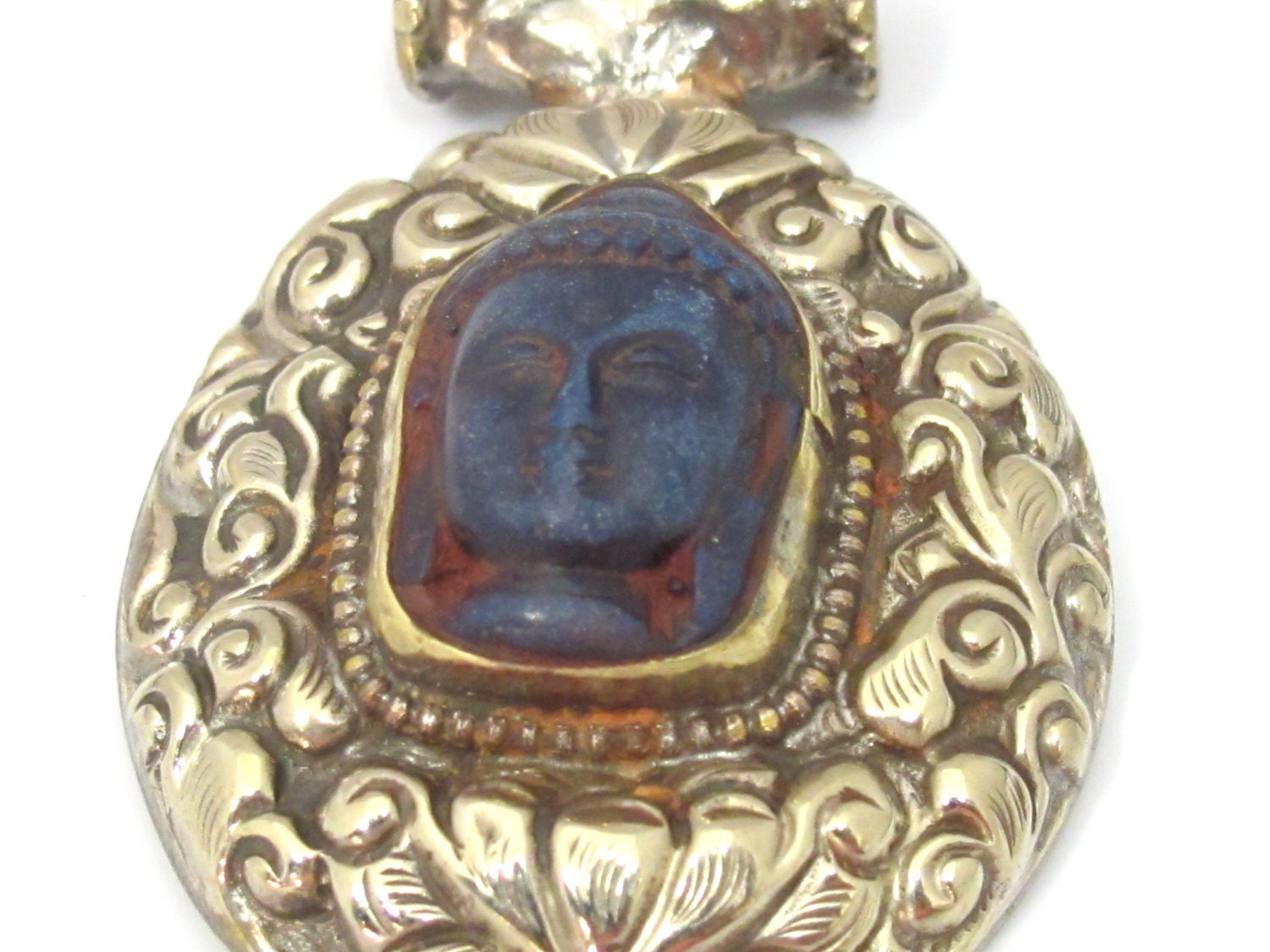 1 Pendant - Large Tibetan antiqued finish silver color Blue Buddha pendant with Lotus flower carving - PM336C