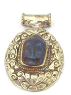1 Pendant - Large Tibetan antiqued finish silver color Blue Buddha pendant with Lotus flower carving - PM336C