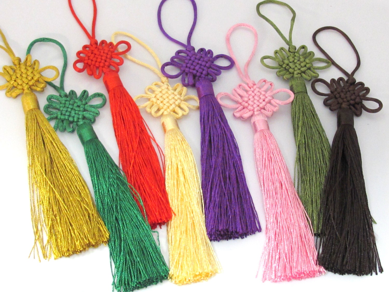 4 tassels - Mix of 4 colors extra Long tassel infinity knot tassel charm supplies approx 8.5 inches long - BD863