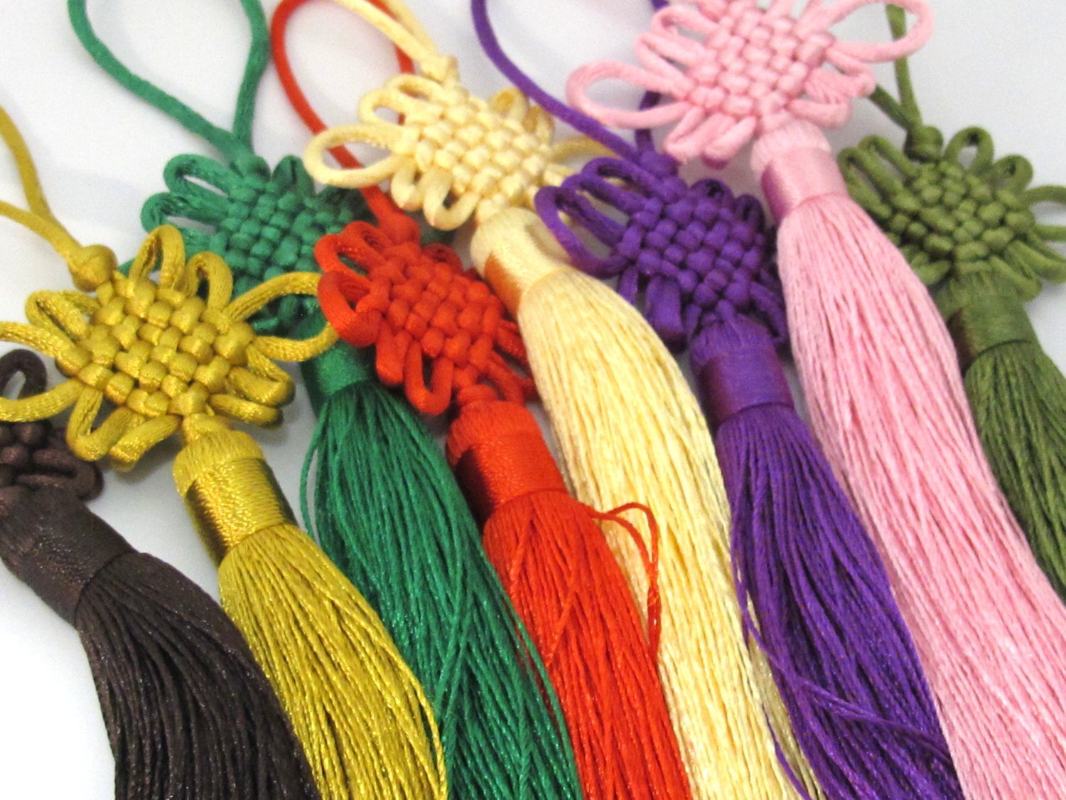 4 tassels - Mix of 4 colors extra Long tassel infinity knot tassel charm supplies approx 8.5 inches long - BD863