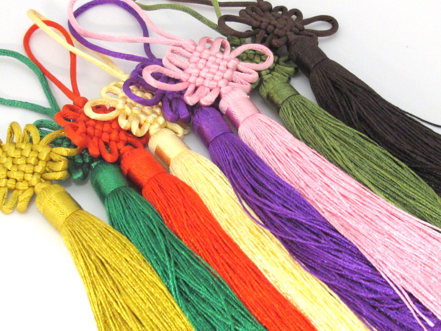 4 tassels - Mix of 4 colors extra Long tassel infinity knot tassel charm supplies approx 8.5 inches long - BD863