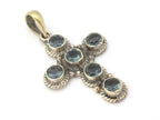 1 Pendant - Tibetan silver faceted iolite gemstone cross pendant from Nepal - PM446A