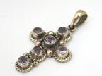 1 Pendant - Tibetan silver faceted amethyst gemstone cross pendant from Nepal - PM445B
