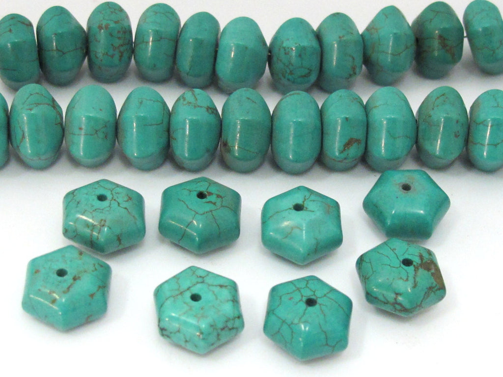 8 BEADS - Turquoise Hex melon shape beads from Nepal 12 mm - GM383