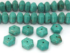 8 BEADS - Turquoise Hex melon shape beads from Nepal 12 mm - GM383