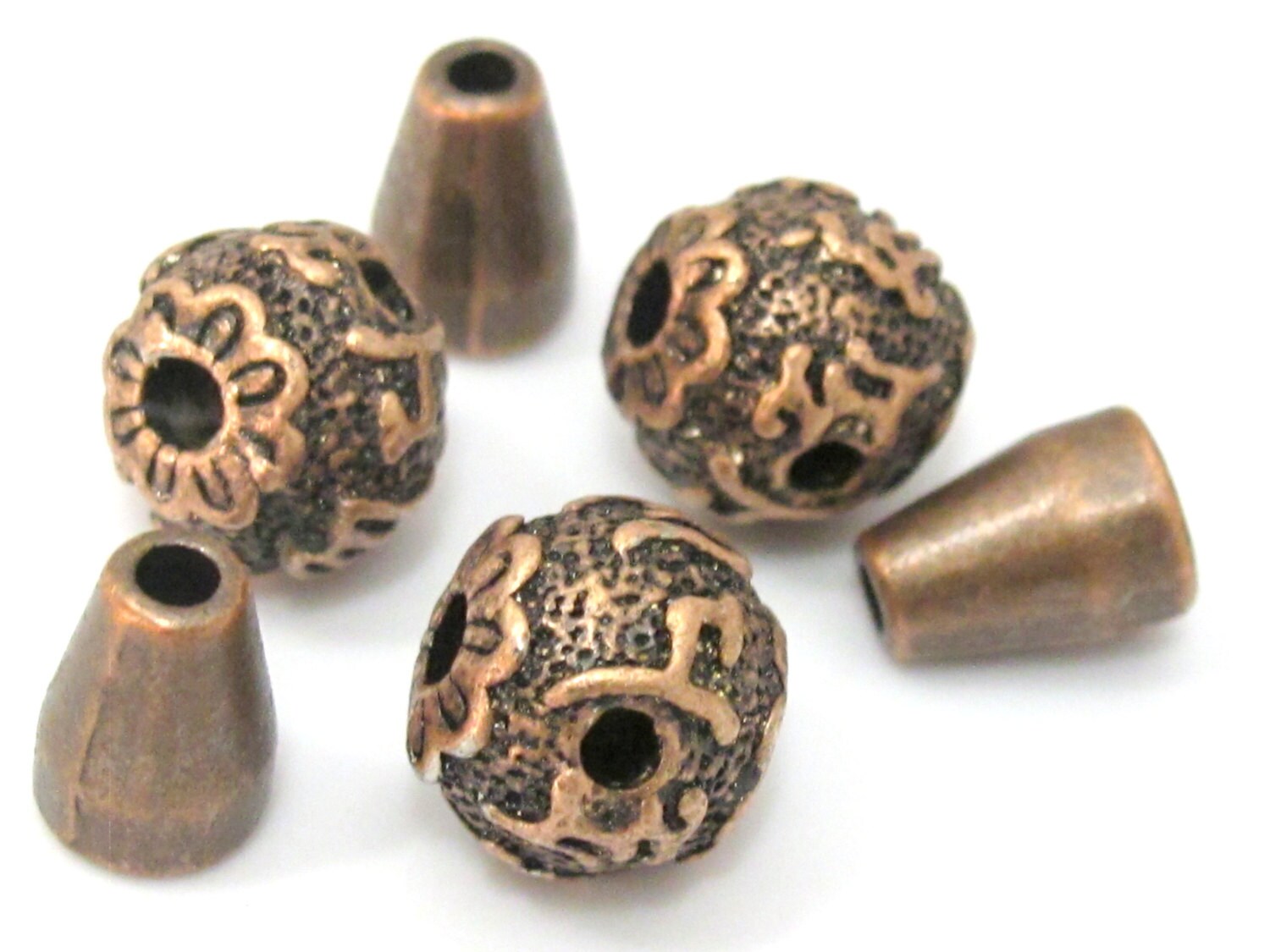 3 sets - 12 mm size Tibetan 3 hole Om mantra copper tone plated Guru Bead with column bead - GB037s