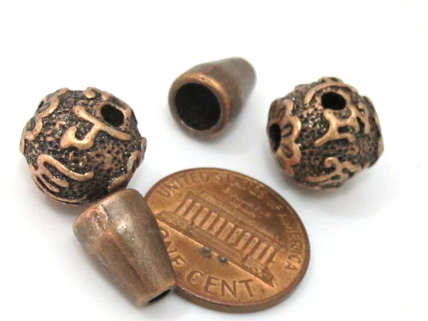 1 Guru bead set - 12 mm size Tibetan 3 hole Om mantra copper color metal alloy Guru Bead with column bead - GB037