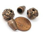3 sets - 12 mm size Tibetan 3 hole Om mantra copper tone plated Guru Bead with column bead - GB037s